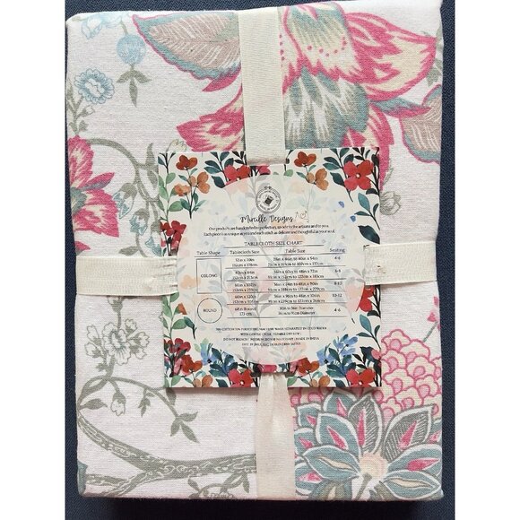 NWT Summer Love Tablecloth Blue Pink 60" x 102" 70% Cotton Mireille Designs - Picture 1 of 7